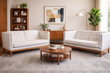 Load image into Gallery viewer, Restored set of Two Danish Upholstered Sofa's with White Oak Base
