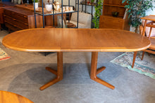 Load image into Gallery viewer, Restored Teak Oval Pedestal Table with Three Leaves