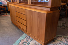 Load image into Gallery viewer, Vintage Teak Sideboard/Hutch with Lighted Glass Topper