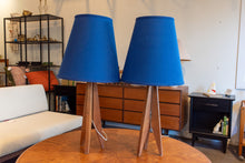 Load image into Gallery viewer, Vintage Teak Rocket Lamp Pair with Blue Shades