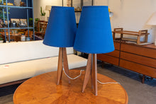 Load image into Gallery viewer, Vintage Teak Rocket Lamp Pair with Blue Shades