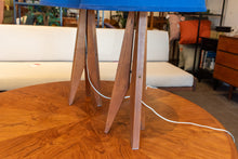 Load image into Gallery viewer, Vintage Teak Rocket Lamp Pair with Blue Shades