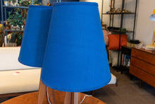 Load image into Gallery viewer, Vintage Teak Rocket Lamp Pair with Blue Shades