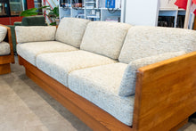 Load image into Gallery viewer, Reupholstered Vintage Solid Teak Three Seat Sofa