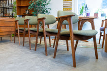 Load image into Gallery viewer, Restored Walnut Dining Chairs with Green Upholstery