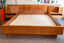Load image into Gallery viewer, Vintage Queen Teak Bed frame with Floating Night Stands