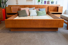 Load image into Gallery viewer, Vintage Queen Teak Bed frame with Floating Night Stands