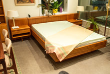 Load image into Gallery viewer, Restored Vintage Teak Queen Bed with Bedside Tables