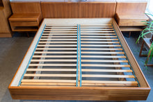 Load image into Gallery viewer, Restored Vintage Teak Queen Bed with Bedside Tables
