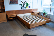 Load image into Gallery viewer, Restored Vintage Teak Queen Bed with Bedside Tables
