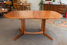 Load image into Gallery viewer, Restored Vintage Teak Gudme Pedestal  Dining Table with Two Leaves