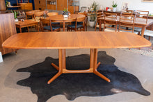 Load image into Gallery viewer, Restored Vintage Teak Pedestal Dining Table with Two Leaves