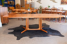 Load image into Gallery viewer, Restored Vintage Teak Pedestal Dining Table with Two Leaves