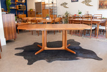 Load image into Gallery viewer, Restored Vintage Teak Pedestal Dining Table with Two Leaves