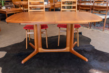 Load image into Gallery viewer, Restored Vintage Teak Pedestal Dining Table with Two Leaves