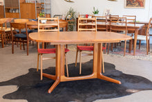 Load image into Gallery viewer, Restored Vintage Teak Pedestal Dining Table with Two Leaves