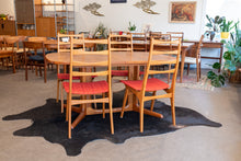 Load image into Gallery viewer, Restored Vintage Teak Pedestal Dining Table with Two Leaves