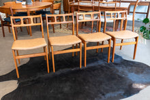 Load image into Gallery viewer, Vintage Teak Dining Chairs Reupholstered in Brown/Tan Vinyl - Set of Four