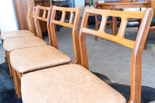 Load image into Gallery viewer, Vintage Teak Dining Chairs Reupholstered in Brown/Tan Vinyl - Set of Four