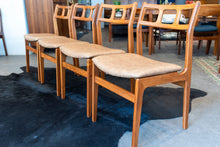 Load image into Gallery viewer, Vintage Teak Dining Chairs Reupholstered in Brown/Tan Vinyl - Set of Four