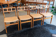 Load image into Gallery viewer, Vintage Teak Dining Chairs Reupholstered in Brown/Tan Vinyl - Set of Four