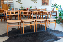 Load image into Gallery viewer, Vintage Teak Dining Chairs Reupholstered in Brown/Tan Vinyl - Set of Four