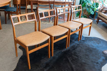Load image into Gallery viewer, Vintage Teak Dining Chairs Reupholstered in Brown/Tan Vinyl - Set of Four