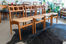 Load image into Gallery viewer, Vintage Teak Dining Chairs Reupholstered in Brown/Tan Vinyl - Set of Four
