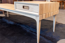 Load image into Gallery viewer, Restored Vintage Elm and Walnut Coffee Table with Moveable Drawer