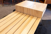 Load image into Gallery viewer, Restored Vintage Elm and Walnut Coffee Table with Moveable Drawer
