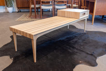 Load image into Gallery viewer, Restored Vintage Elm and Walnut Coffee Table with Moveable Drawer
