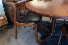 Load image into Gallery viewer, Vintage Round Gudme Rosewood Dining Table with two Leaves and Six Rosewood Chairs