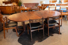 Load image into Gallery viewer, Vintage Round Gudme Rosewood Dining Table with two Leaves and Six Rosewood Chairs