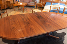 Load image into Gallery viewer, Vintage Round Gudme Rosewood Dining Table with two Leaves and Six Rosewood Chairs