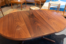 Load image into Gallery viewer, Vintage Round Gudme Rosewood Dining Table with two Leaves and Six Rosewood Chairs
