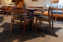 Load image into Gallery viewer, Vintage Round Gudme Rosewood Dining Table with two Leaves and Six Rosewood Chairs