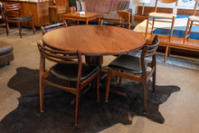 Load image into Gallery viewer, Vintage Round Gudme Rosewood Dining Table with two Leaves and Six Rosewood Chairs