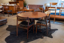 Load image into Gallery viewer, Vintage Round Gudme Rosewood Dining Table with two Leaves and Six Rosewood Chairs