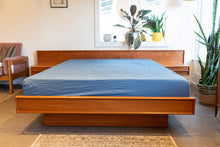 Load image into Gallery viewer, Vintage Queen Teak Platform Bed with Floating Night Stands