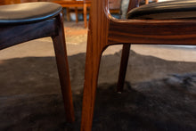 Load image into Gallery viewer, Vintage Round Gudme Rosewood Dining Table with two Leaves and Six Rosewood Chairs