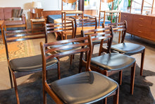 Load image into Gallery viewer, Vintage Round Gudme Rosewood Dining Table with two Leaves and Six Rosewood Chairs