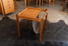 Load image into Gallery viewer, Vintage Teak Side table with Linen Magazine Rack

