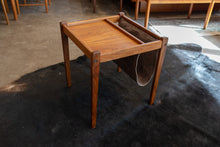 Load image into Gallery viewer, Vintage Teak Side table with Linen Magazine Rack
