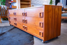 Load image into Gallery viewer, Vintage Teak Nine Drawer Dresser with Square Pulls