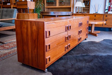 Load image into Gallery viewer, Vintage Teak Nine Drawer Dresser with Square Pulls