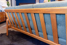 Load image into Gallery viewer, Restored Vintage Teak Framed Three Seater Sofa