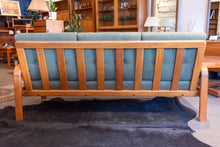 Load image into Gallery viewer, Restored Vintage Teak Framed Three Seater Sofa