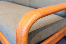 Load image into Gallery viewer, Restored Vintage Teak Framed Three Seater Sofa