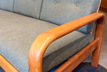 Load image into Gallery viewer, Restored Vintage Teak Framed Three Seater Sofa