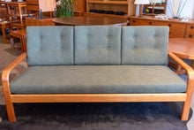 Load image into Gallery viewer, Restored Vintage Teak Framed Three Seater Sofa
